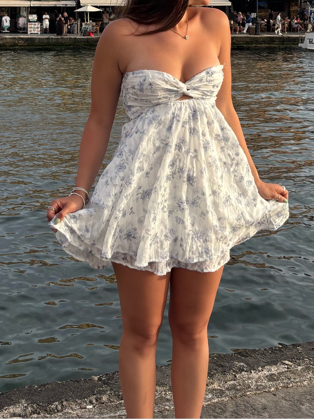 Strapless White Floral Babydoll Dress